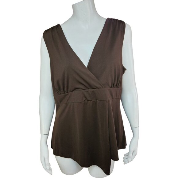 Cato Tops - Cato Womens XL Brown Sleeveless Peplum Tank‎ Cinched Shoulders Lined